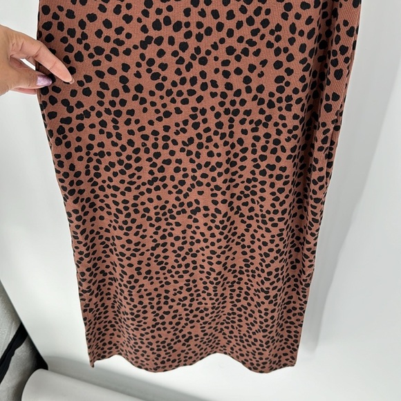 Old Navy brown leopard print ribbed bodycon side slit summer work dress midi - Picture 5 of 9